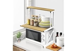 WODFARR Support de Four à Micro-Ondes Étagère de Rangement pour Micro-Ondes, Tablette de Comptoir de Cuisine Multifonction de Stockage, Meuble Micro Onde (Jaune Noix-2 Couches, 54x30x65 cm)