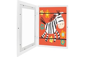 HOMEMARI Bilderrahmen Für Kinderzeichnungen,Kunstfoto Rahmen Kinder Kunstrahmen Frontöffnung,Wechselrahmen Aufklappbar,Kids Art Frame Holz (A4 Weiß)