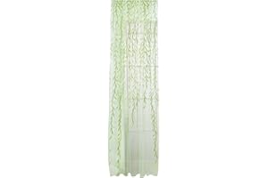 YunZCHENSH Transparent Tulle Willow Leaves Curtain Wicker Floral Voile Curtain Printing Offset Gauze Curtain for Living Rooms, Bedrooms