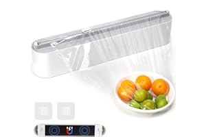 DBREAKS Magnetyczna wycinarka do folii kuchennej, uchwyt na rolkę aluminiową i foliową, przezroczysty nóż do folii, ścienny dozownik folii i aluminium z folią 50 m, biały