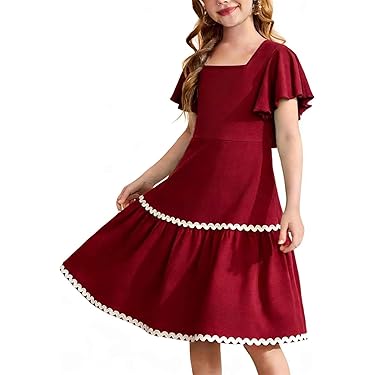 Robe Patineuse Grande Fille S – Dentelle Illusion, Col Carré, Dos Découpé, Pâques