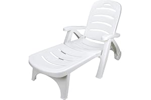 32nd Folding Sun Lounger Patio Chair with Adjustable Recliner and Wheels, Ideal for the Garden, Beach and Pool - White