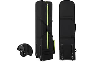 GYMAX Bolsa de Viaje para Golf con Ruedas, Funda de Viaje para Golf Portátil con Bolsa de Almacenamiento y Cremallera, Tela Oxford Resistente al Desgaste e Impermeable, Negro