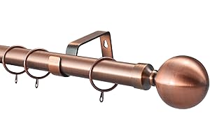 YHO 28mm Diameter Metal Curtain Pole Various Finials & Lengths Polished Chrome, Antique Brass & Brushed Chrome (2.2m, Antique Copper)