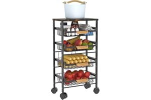 PEALOV Carritos Auxiliares Cocina,Carros De Almacenamiento,Carro De 5 Niveles con Cajón De Cesta Ruedas Bloqueables,Estante Organizador Multiusos,Estante Organizador para Cocina,Cocina,Oficina