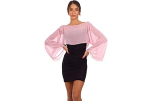 S DAL 1982 SARA SABELLA ISOLA D’ISCHIA Coprispalle con girocollo in strass di Swarovski Ideale per Cerimonia Ed Evento Formale in Morbido Georgette, Made in Italy. Taglia Unica Veste da 42 a 48. Lunghezza Spalla-Orlo 31 cm