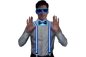 Hereneer Bretelle Luminose LED Cravatte, 3 Pezzi Bretelle Luminose a LED, Occhiali da Rave al Neon Cablati, Papillon a LED per Festival Musicale, Perfette per Feste in Costume di Carnevale