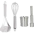 First Front Stainless Steel Kitchen Combo Set of Potato Vegetables Pav Bhaji Masher, Egg Beater Whisk & Aluinium Mini 0 Size Khal Batta