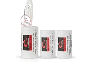 Caraselle Jumbo Lint Remover – 60m total (≈600+ Sheets Equivalent) Extra Sticky Lint Roller for Dog Cat Hair on Clothes, Sofa, Furniture, Continuous No-Perforation Paper Stays Extra Sticky To The End