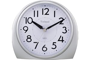 TINLOAD 5.5 Zoll Silent Analog Wecker ohne Ticken, sanftes Aufwecken, Pieptöne, Lautstärke erhöhen, batteriebetriebene Schlummer- und Lichtfunktionen, einfaches Set,Silber