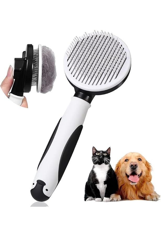 Peigne Anti-puces Pour Chat Autonettoyant - Lot De 2 (vert Et Jaune) - Dents En Acier Inoxydable - Bouton Poussoir
