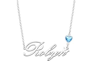 Kraven Personalized Dainty Name Necklaces Blue Birth Stone Custom Engraved Initial Nameplate Pendant Choker Customized Birthday Mother Christmas Gifts for Women Girls Teen Daughter…