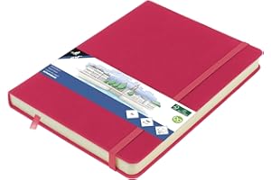 Carnet de croquis Kangaro A5, couverture rigide, en polyuréthane, 80 feuilles, 140 g, papier crème avec élastique et ruban