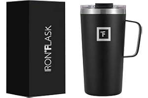 IRON °FLASK Kubek do kawy z uchwytem - 470 ml, szczelna, izolowana próżniowo butelka ze stali nierdzewnej, podwójne ścianki, podróże, termiczny, gorące, zimne napoje, woda, metalowy, stołówka