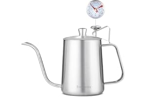 Easyworkz Gage Bouilloire en acier inoxydable col de cygne avec thermomètre et bec long et étroit, 600ml