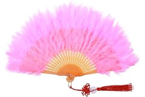 Grevosea Marabou Feather Fan, 20s Vintage Folding Fan Renaissance Rave Fans, Foldable Hand Feather Fans for 1920s Gatsby Party,Clothing Accessories and Party Decorations(Pink)