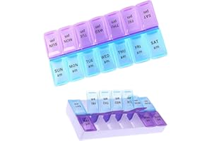 JIIJCAAC 7-Day Pill Box - Pill Boxes 7 Day 2 Times A Day-Daily Medication, Pill Organiser,Tablet Tablet Organiser for Travel (Blue-Violet)