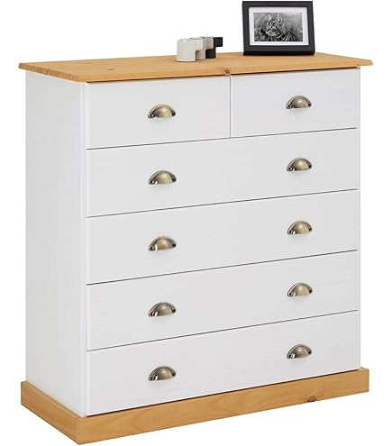 IDIMEX Commode Parijs van massief grenen in taupe, mooi dressoir met 2 deuren, praktische apothekerscommode met 2 laden, tijdloze ladekast met schelpgrepen