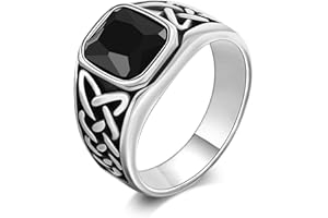 FLHEART Men's Ring Celtic Knot Signet - Stainless Steel Irish Celtic Knot Ring Band Black Stone Agate Onyx Rings for Men, Signet Ring Jewellery for Christmas Valentine's Wedding, Gift for Dad Husband Him