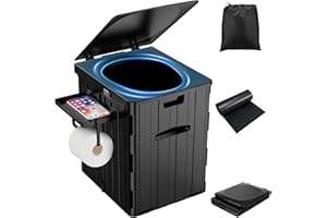 WADEO Inodoro portátil para Acampar, Inodoro Plegable para Exteriores o Interiores con Tapa, Inodoro móvil para Acampar con Soporte de Papel higiénico extraíble y Bandeja para teléfono móvil