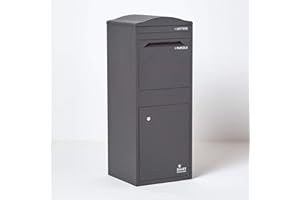 Large Smart Parcel Box With Curved Roof Top Dark Grey Strong Metal Drop Box With Front Access Door for Safe and Secure Multiple Deliveries Wall Floor Gate Mounting Weatherproof Outdoor Delivery Box