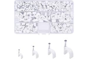 JXPXJMY 250 Pezzi Fermacavi,Fermacavi MuroClip per reti con Punte Clip Fermacavi Muro Rotondi Bianchi con Chiodo 4 Diverse Dimensioni Forti Morsetti da Parete Cavi Telefonici