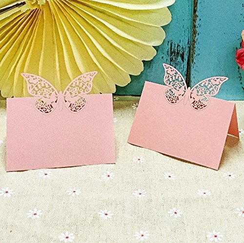 JZK® 50 Stück Schimmer Weiß Laser Cut Schmetterling ans Glas Platzkarten Hochzeit Geburtstage Taufe Party Tischkarten Namenskarten Glasanhänger für Weinglas Cup Deko Hochzeitsfeier Champagnerglas Deko Gastgeschenk Tischdeko Platzkarten Schmetterling Namenkarte perle-weiss Hochzeit Schmetterling weiß Glas Karte (rosa schmetterling) - 5