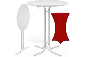 CASARIA® Round Bar Table with Slip Cover | 110 High | 70cm Diameter | Foldable & Easy To Transport | Powder Coated Metal | Stable Bistro Bar Party | Weatherproof | White with Red Cover
