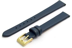 WATCHWATCHWATCH Fine Calf Leather Watch Strap Band 12mm Dark Blue with Gilt (Gold Colour) Buckle. Free Spring Bars (Watch Pins)