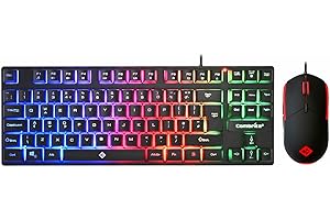 Combrite Falcon Gaming Keyboard And Mouse Set, TKL Compact Size, Rainbow LED Backlit, USB Wired Desktop Combo, UK Layout