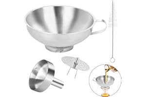 VOZITUG Trichter edelstahl, 4 Stück Marmeladentrichter mit Sieb und Reinigungsbürste, Küche Marmeladen Einfülltrichter Einmachtrichter mit großer Öffnung zum Umfüllen von Gewürzen, Flüssigkeiten, Ölen, Wein