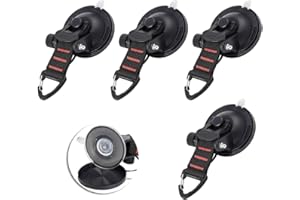 Kocusu Heavy Duty Suction Cups Hooks with Straps D Ring,Multipurpose Suction Hooks,Camping Sucker Cups Hooks for Car,Camper,Window,Hold Up to 10kg (4)