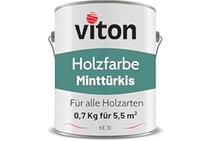 VITON S.R.O. VITON Holzfarbe - 0,7 Kg Türkis Holzlack Seidenmatt - Wetterschutzfarbe für Außen - 3in1 Grundierung & Deckfarbe - Profi-Holzschutzlack - KE31 - RAL 6033 Minttürkis