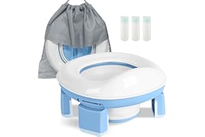 DEANIC Vasino Portatile per Bambini da Viaggio, Pieghevole Vasino Bambini da 1 a 4 Anni, WC Portatile Bambini con 60 pezzi di Sacchetti per Vasini, Vasino da Viaggio Uso Interno ed Esterno (Blu)