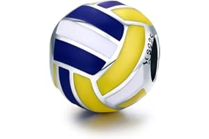 SHIYU Zawieszka charms ze srebra wysokiej próby 925 do bransoletek Pandora, piłka sportowa, do siatkówki, biżuteria, prezent dla kobiet i dziewcząt, emalia, Emalia