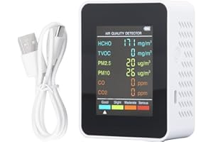 FTVOGUE CO2 Air Quality Monitor Portable LCD Backlight Screen TVOC PM2.5 PM10 Détecteur avec Alarme pour Le Testeur de qualité de L'air Semi-conducteur de Bureau avec HCHO (White)