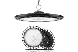 Fynokst UFO LED Lámpara de Alta Bahía 100W, 12800LM Focos Led Interior Techo, 6000K Lámpara Alta Bahía, Iluminación Impermeable IP66 Campana LED Industrial para Fábrica, Garaje, Taller