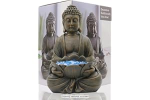 ‎YEOMOO Yeomoo Meditation Buddha Figur Gartendeko für Draußen – Zen Buddha Garten Deko Wohnzimmer Balkon Dekoration Groß Figuren mit Lotus Kieselsteinen und Glasstein Geschenke für Frauen Männer Bronze 30CM