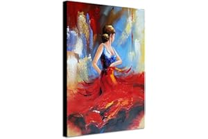Wieco Art - Flying Skirt Modern Stretched and Framed Artwork Abstract Dancing People Oil Paintings on Canvas Wall Art Ready to Hang for Living Room Bedroom Home Decorations Wall Decor