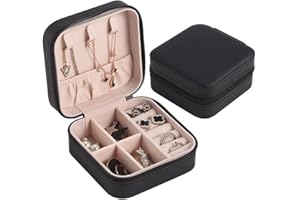 hoinya Jewellery Box for Women, Travel Jewellery Box Organiser Small Portable Jewelry Storage Case for Bracelets, Earrings, Rings Gift, Girls, Women, Mother, Daughter, Black