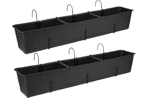 ‎TYMAR Tymar Blumenkasten Balkon mit Halterung, Balkonkasten, 2 Stück, Rattan, Pflanzkasten aus Kunststoff((2pack) Anthrazit, 80cm)