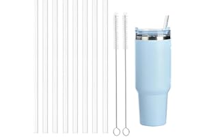 MOETYANG 8Pcs Plastic Replacement Straw for Stanley Cap, Straw Brush Easy to Clean Water Bottle Reusable Clear Straws, Long Plastic Straws Thick for 30oz/40oz(8 Pack with 2 Brush)