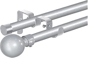 HOMEYA - Barras de Cortina Doble 120-210 cm, Barra de Cortina Extensible 16-19mm, con Terminales Forma Redonda con Soportes, Barra de Cortina de Metal Ajustable para Sala de Estar/Gris plata