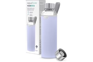 Aquafloow Bouteille d'eau, Brosilicate Étui en Néoprène 700 ml, Flacons d'eau en Verre avec Couvercle en Bambou, Sans BPA | Idéale pour Le Bureau, L'école, La Maison – Violet