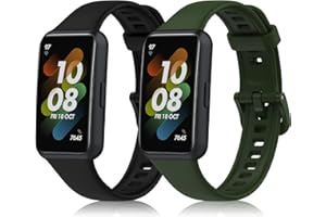 KeeFos [2 Stück Armband Kompatibel mit Huawei Band 7, Silikon Ersatzarmband Herren Damen Silikonarmband Kompatibel mit Huawei Band 7 - Schwarz+Armeegrün