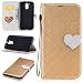 Produktbild Lonchee Motorola Moto G4 / G4 Plus Wallet Tasche Brieftasche Schutzhülle,Liebesschnalle Farbabstimmung Design Hochwertige PU Leder Folio Tasche Case Hülle im Bookstyle mit Standfunktion Kredit Kartenfächer Abnehmbare Handschlaufe(Gold)