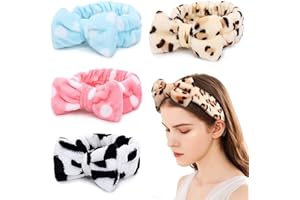 CATOR 4 Pezzi Fascia Per Capelli, fascia capelli skincare, fascia skincare, Fascia Capelli Donna Fasce per Capelli Con Fiocco Fascia Elastica per il Trucco Corallo Fascia Capelli Skincare per Yoga