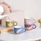 Nestasia Set of 4 Stackable Cups (145 ml Each) | Elegant Ceramic Coffee Mug Set with Embossed Leaf Design | Microwave & Dishw