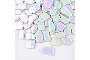 BTMIEY Unregelmäßige Keramik-Mosaikfliesen, 500 g, 2–4 cm, Mosaiksteine, Steine für DIY-Mosaikherstellung, Handwerk, Hobby, Kunst, Heimdekoration (schillerndes Weiß)
