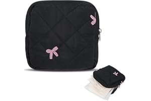 MATWSEC Portable Period Bags for Teen Girls for School, Cute Bow Tie Period Pouch for Pads Sanitary Napkins Small Tampons, Sanitary Napkin Storage Bag First Gifts for Teen Girls (Black)
